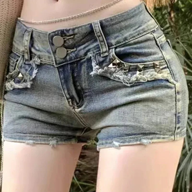 Women's Nostalgic blue retro-style jean shorts, new style hot pants - Chrissy's Eye
