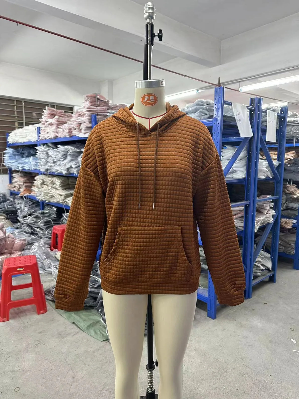 Women's hooded sweatshirt spring and autumn style waffle fashion beautiful solid color hooded drawstring loose sweatshirt - Chrissy's Eye