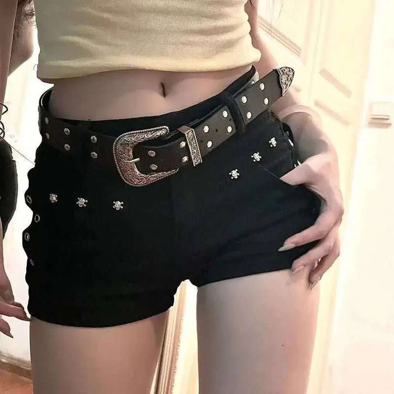 Black Sexy Low Waist Y2K Jean Shorts Woman Punk Gothic Popular Denim Super Shorts Female Korean Fashion Slin Fit Hot Short Pants - Chrissy's Eye