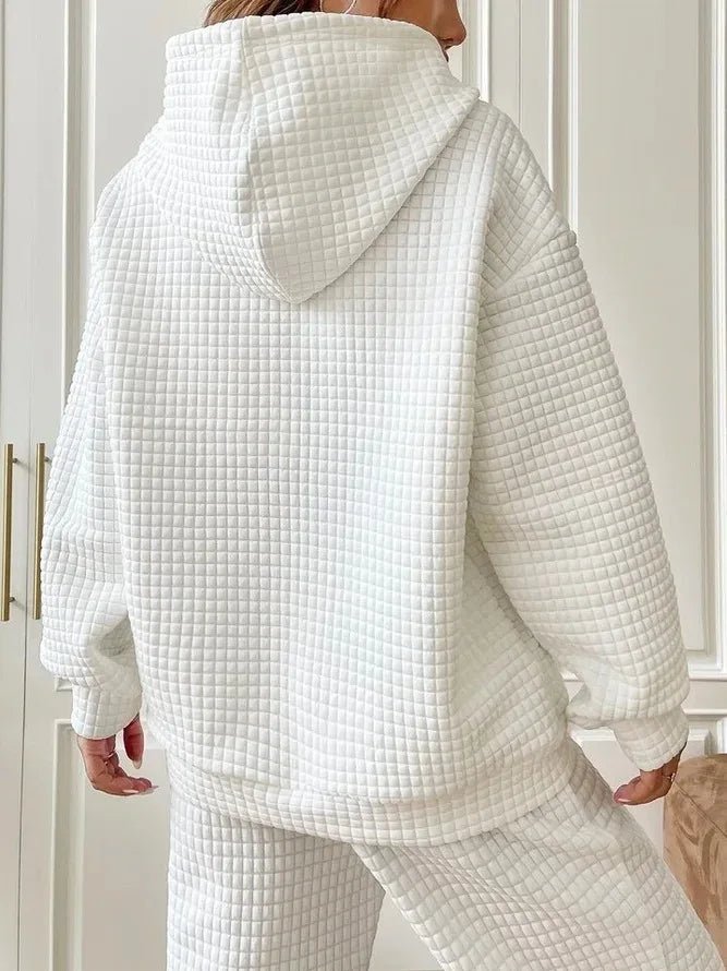 Women's hooded sweatshirt spring and autumn style waffle fashion beautiful solid color hooded drawstring loose sweatshirt - Chrissy's Eye