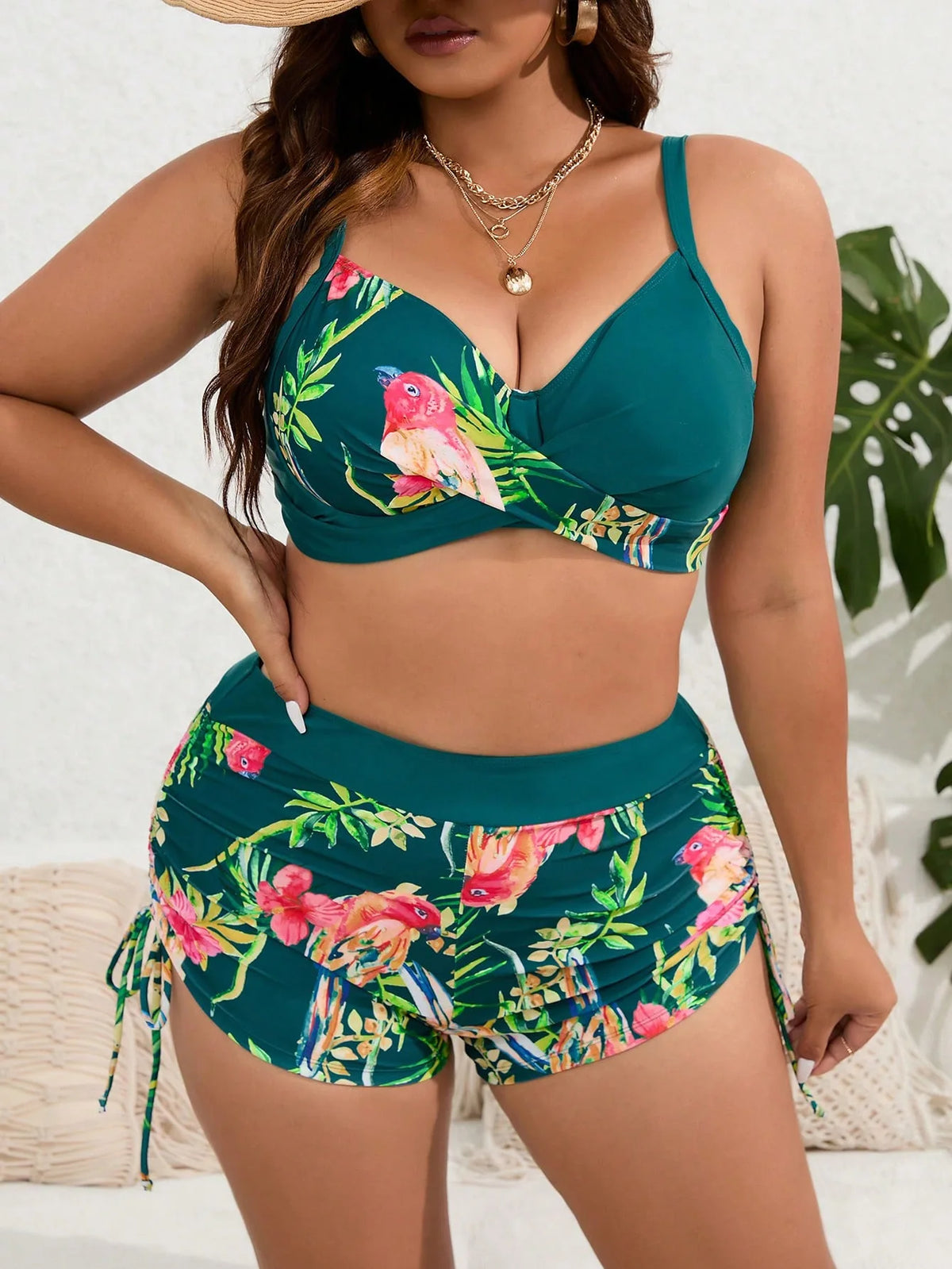 VigoJany 2026 Patchwork Strapped 2 Piece Plus Size Bikini Women High Waist Push UP Swimsuit Brazilian Beach Chubby Bathing Suit - Chrissy's Eye