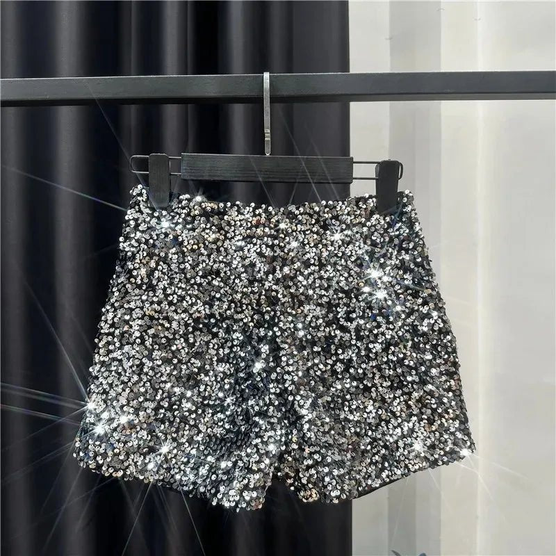 New Autumn Black Velvet Shorts Women Sequined Shiny Versatile Short Pants Clubwear Shorts Hot Pants High Street - Chrissy's Eye