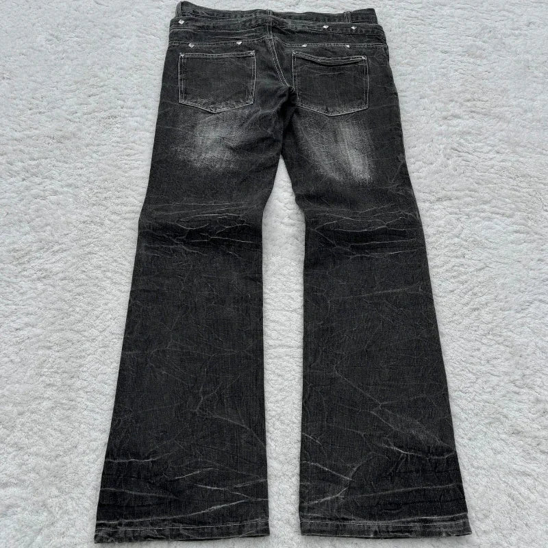 New Retro Double Waisted Lace Up Micro Flared Women Pants Streetwear Y2K Washed High-Quality Design Sense Men and Women Jeans - Chrissy's Eye