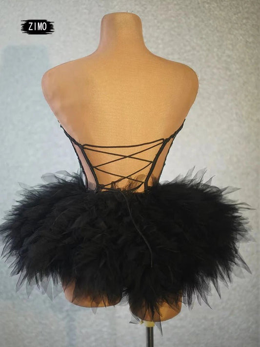 Glitter black dress sequin Sexy backless rhinestones birthday party nightclub DJ DS pole dance stage performance festival outfit - Chrissy's Eye