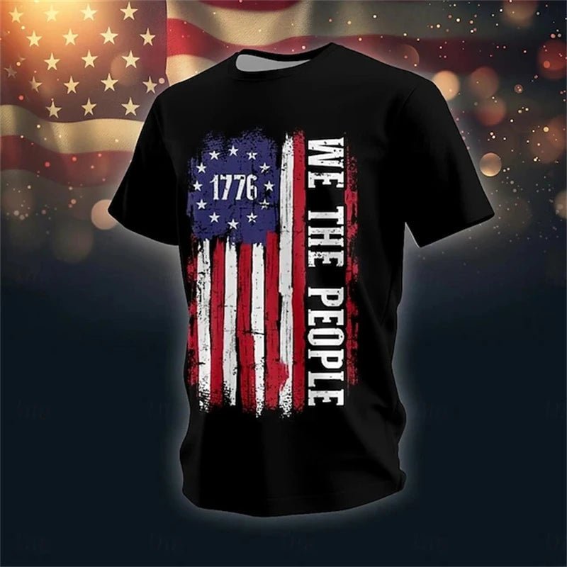 Men's Retro Flag Printed T-shirt 3D Skull Round Neck Short Sleeve Casual Breathable - Chrissy's Eye