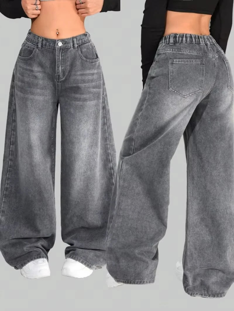 Y2K American New Fashion Tiger Print Loose Jeans Women High Street Harajuku Wind Trend Casual Joker High Waist Wide Leg Pants - Chrissy's Eye