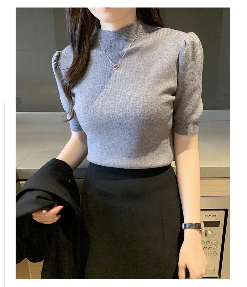 Puff Sleeve Knit Top with Half Turtleneck - Chrissy's Eye
