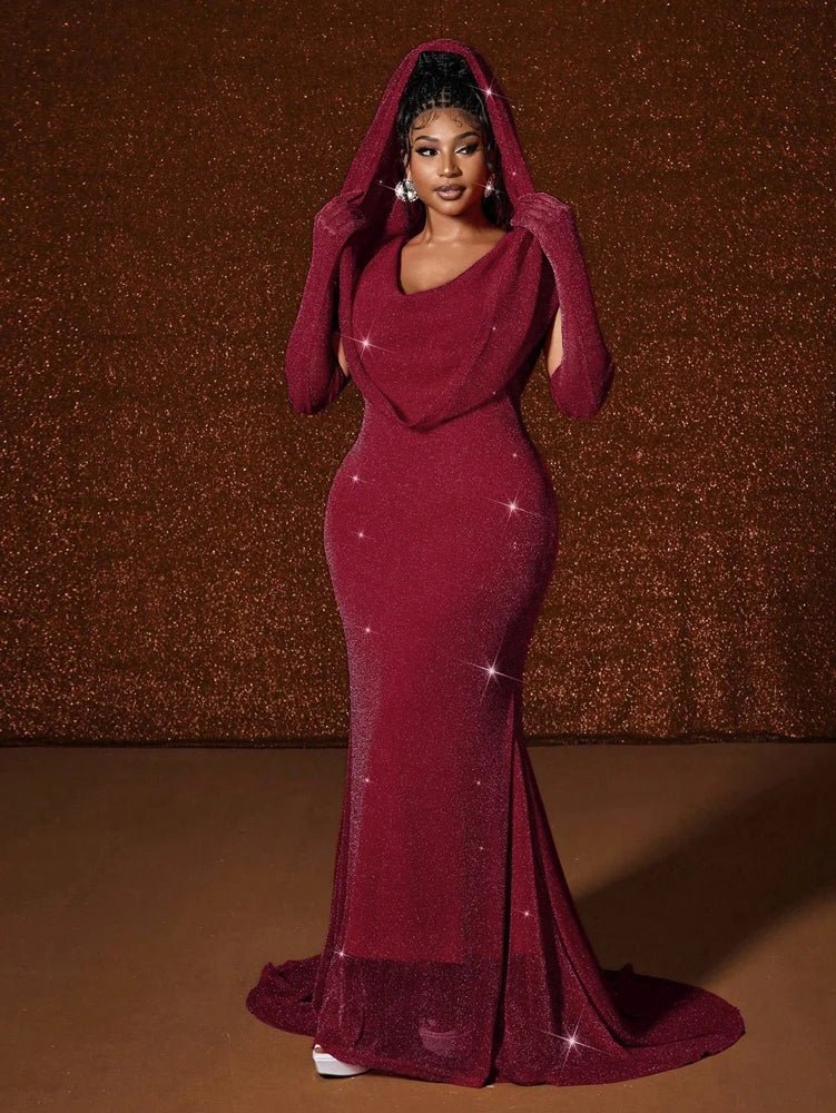 Plus Size Hat Sexy Waistband Hot Gold Fish Tail Swing Long Solid Colour Fishtail Slim Package Hip Dress Hooded - Chrissy's Eye