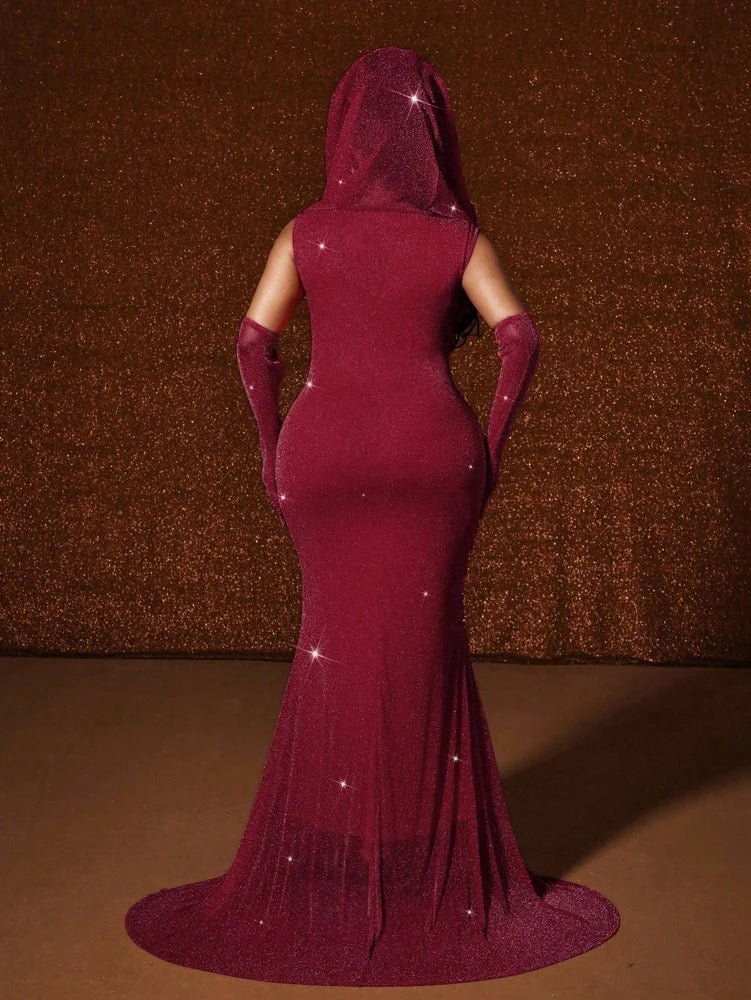 Plus Size Hat Sexy Waistband Hot Gold Fish Tail Swing Long Solid Colour Fishtail Slim Package Hip Dress Hooded - Chrissy's Eye