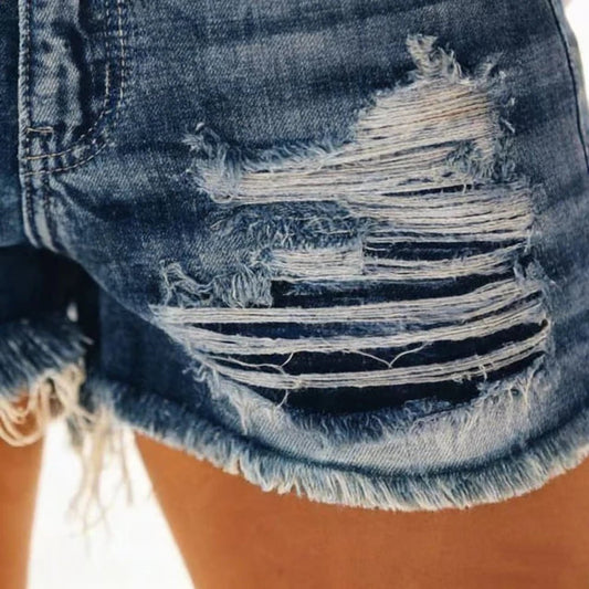 Korean Denim Shorts Women Summer Fashion Casual High Waist Ripped Jeans Pocket Tassel Y2K Hot Pants Streetwear Blue Trousers - Chrissy's Eye