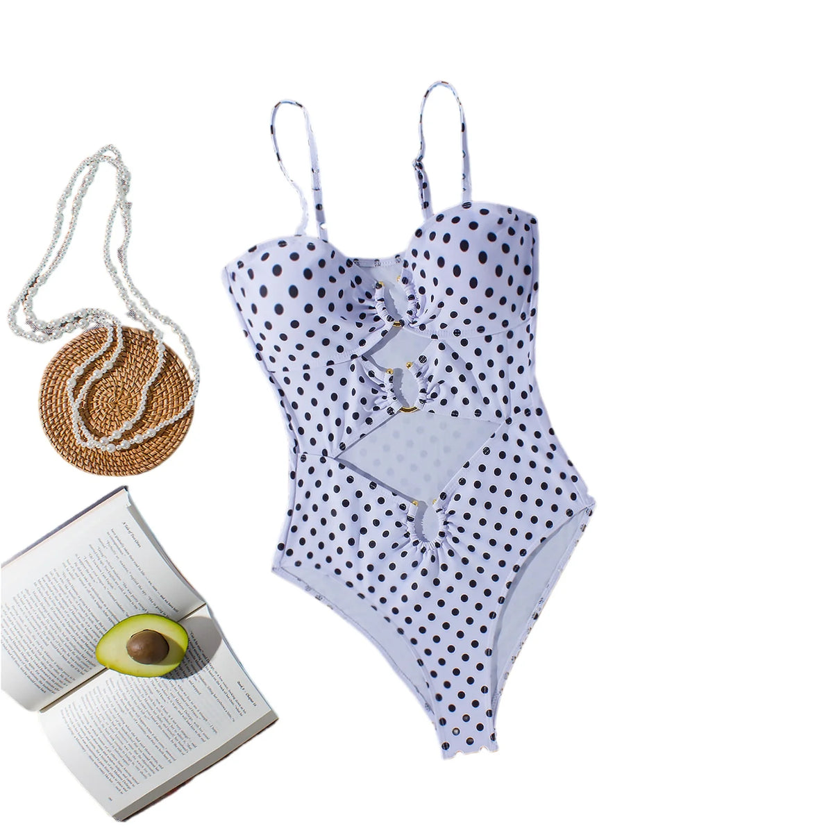 Sexy Cutout Swimsuit Solid Color Summer Spaghetti Strap Color Block Ring Detail One Piece Beach High Cut Bathing Suit - Chrissy's Eye