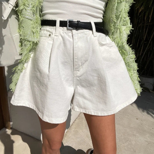 REALEFT Summer Washed High Waist Women's A-line Denim Shorts Pocket White 2025 New Casual Loose Wide Leg Jeans Shorts Female - Chrissy's Eye