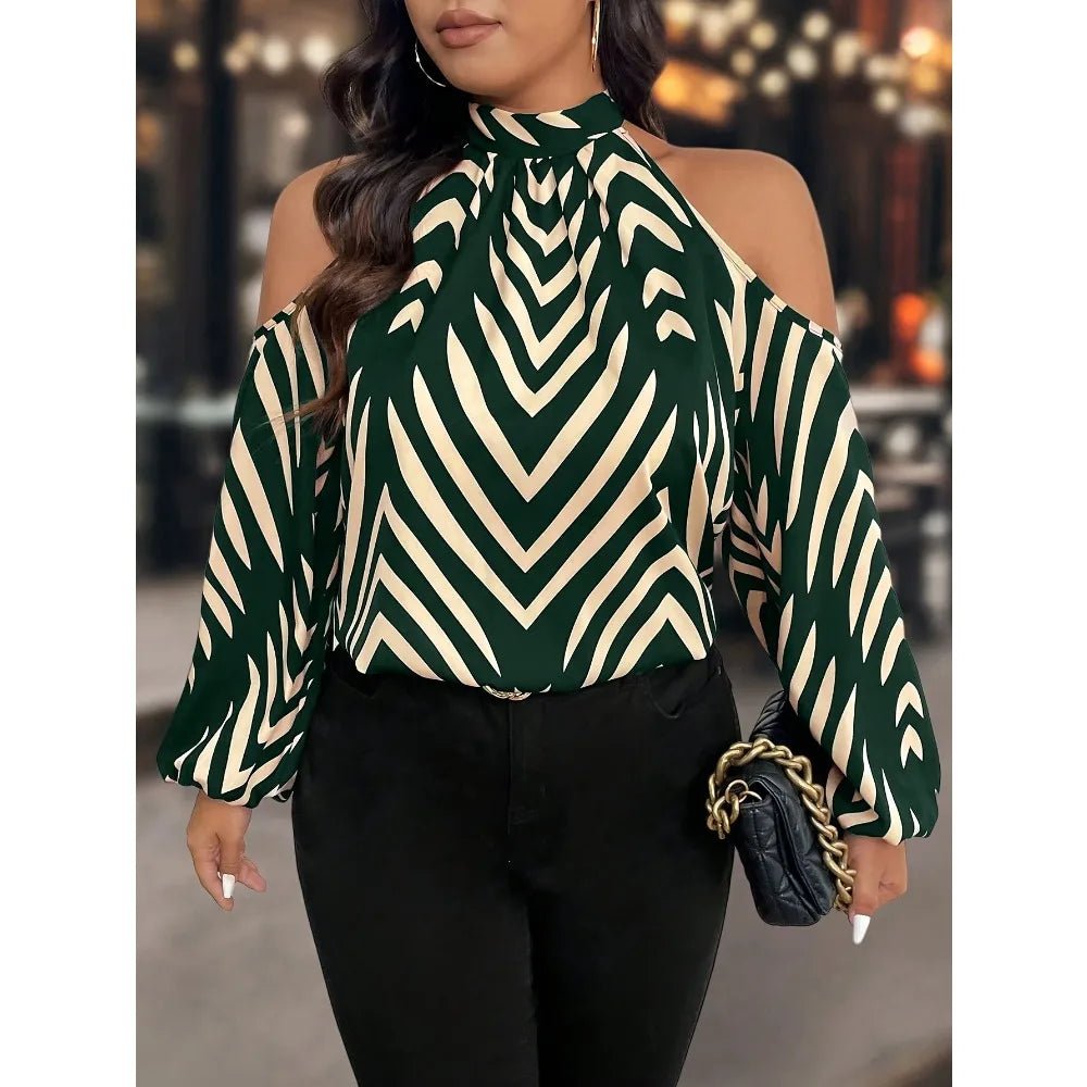 Plus Size Women’s Fashion Striped Printed Off Shoulder Fashionable Shirt - Chrissy's Eye