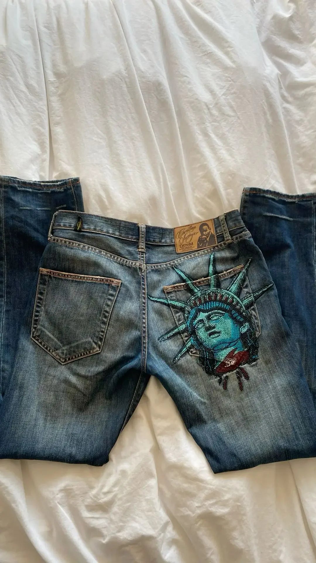 Y2k 2000s Statue of Liberty Diamonds Denim Pants Women Casual High Waist Straight Wide Leg Jeans Harajuku Vintage Women Clothing - Chrissy's Eye
