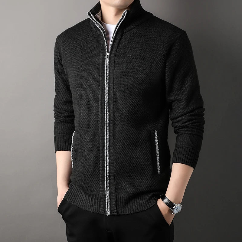 Men's Stand-up Collar Knit Sweater Autumn Winter New Cardigan Tops Korean Slim Solid Color Sweatercoat Jacket - Chrissy's Eye