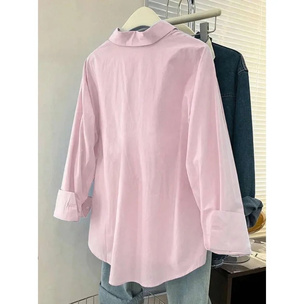 Plus Size Women's Casual Long Sleeve Shirt Elegant One Color Design Fitted Fabric Moderate Thickness Shirt - Chrissy's Eye