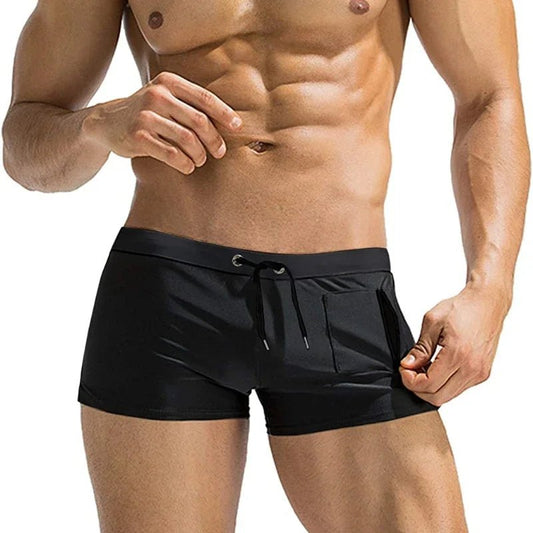 Mens Swim Trunk Swimwear with Zipper Pocket Bathing Suit Swimming Boxer Brief Square Leg Mesh Liner Board Shorts Swimsuits - Chrissy's Eye