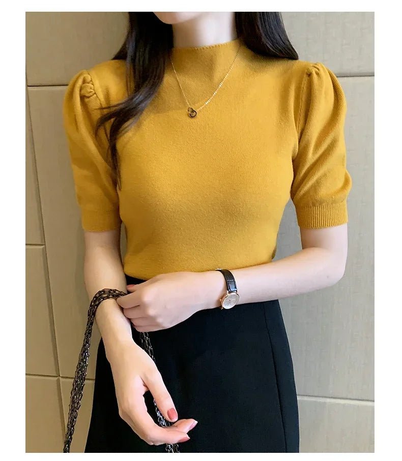 Puff Sleeve Knit Top with Half Turtleneck - Chrissy's Eye