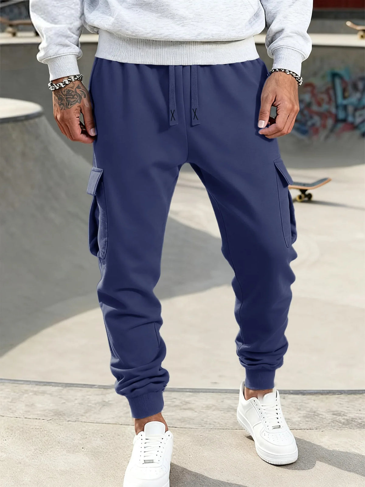 Mens Casual Pants Spring Autumn Sweatpants Drawstring Solid Color Workout Long Pants Fashion Gym Trousers with Pockets - Chrissy's Eye