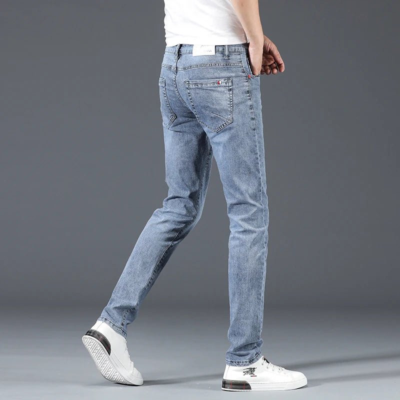 2024 New Men's Cotton Business Casual Skinny Jeans Trendy Fashionable Stretch Straight Slim Denim Trousers Male Blue Grey - Chrissy's Eye