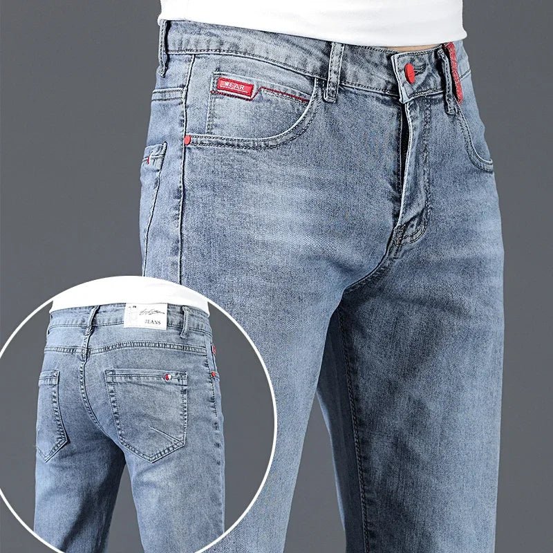 2024 New Men's Cotton Business Casual Skinny Jeans Trendy Fashionable Stretch Straight Slim Denim Trousers Male Blue Grey - Chrissy's Eye