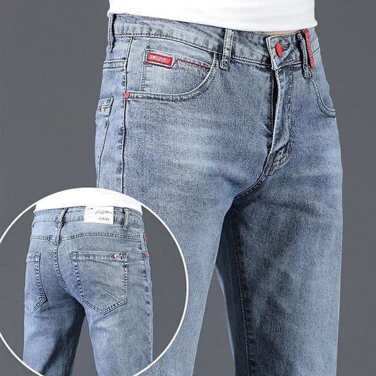 2024 New Men's Cotton Business Casual Skinny Jeans Trendy Fashionable Stretch Straight Slim Denim Trousers Male Blue Grey - Chrissy's Eye