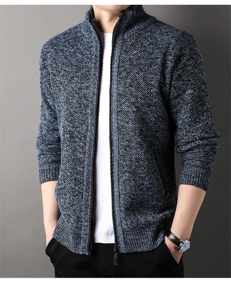 Men's Stand-up Collar Knit Sweater Autumn Winter New Cardigan Tops Korean Slim Solid Color Sweatercoat Jacket - Chrissy's Eye