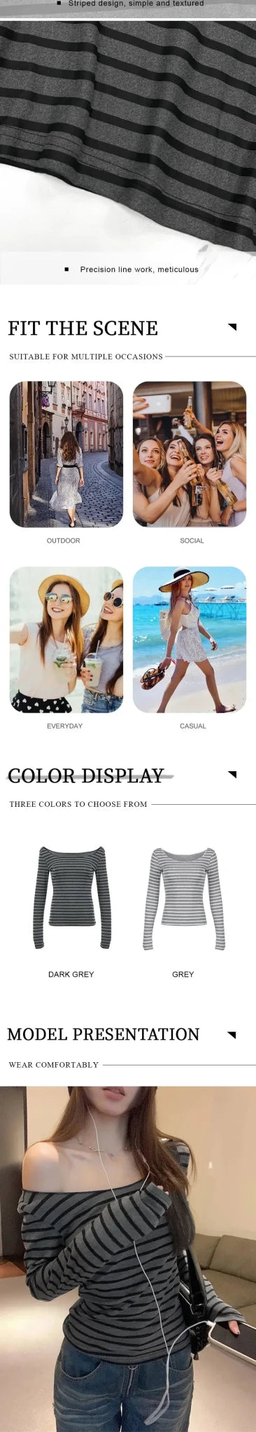 Spring Fall Women's New Japanese Basic Models Slim Long-Sleeved Striped t-Shirt Strapless Korean Street Style y2k Thin Tops - Chrissy's Eye