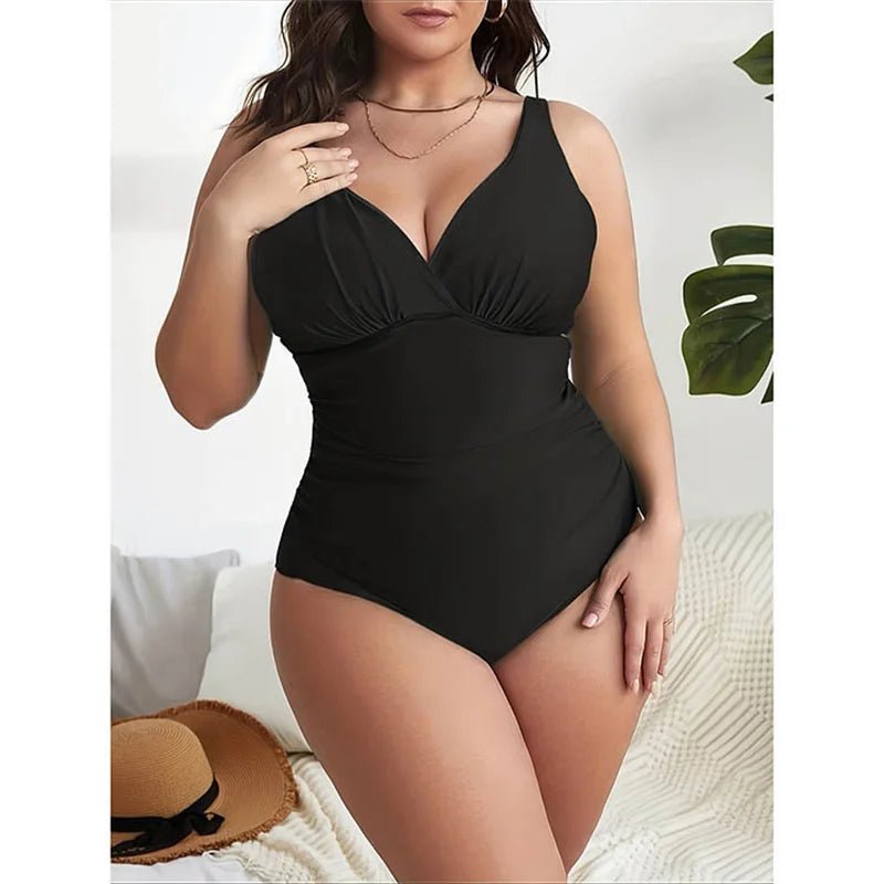 One Piece Women's Swimsuit 2025 Female Trend Plus Size Bathing Suit Tummy Control Solid V-neck Sexy Swimwear - Chrissy's Eye
