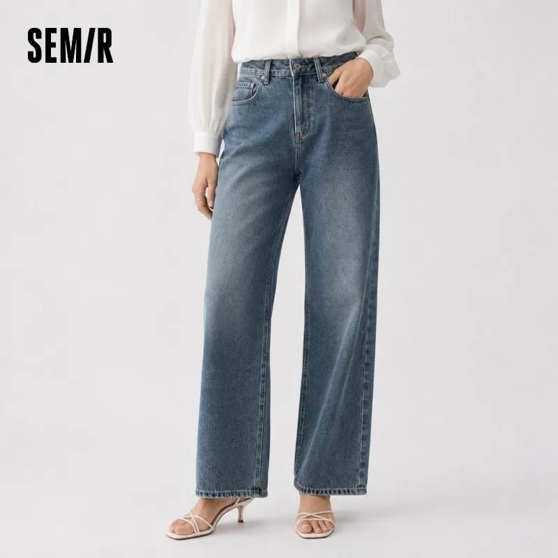 Semir Jeans Women Heightening Pure Cotton Long Trousers Autumn 2024 New Flesh-hiding Wide-leg Trousers - Chrissy's Eye
