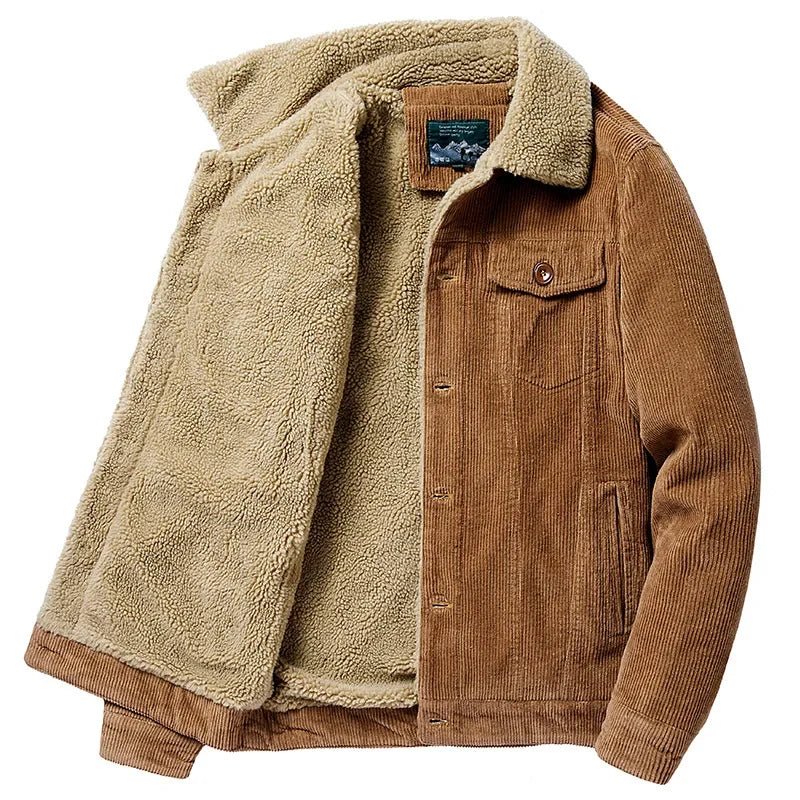 Men's Warm Winter Jacket, Corduroy Solid Color, Cotton - Chrissy's Eye