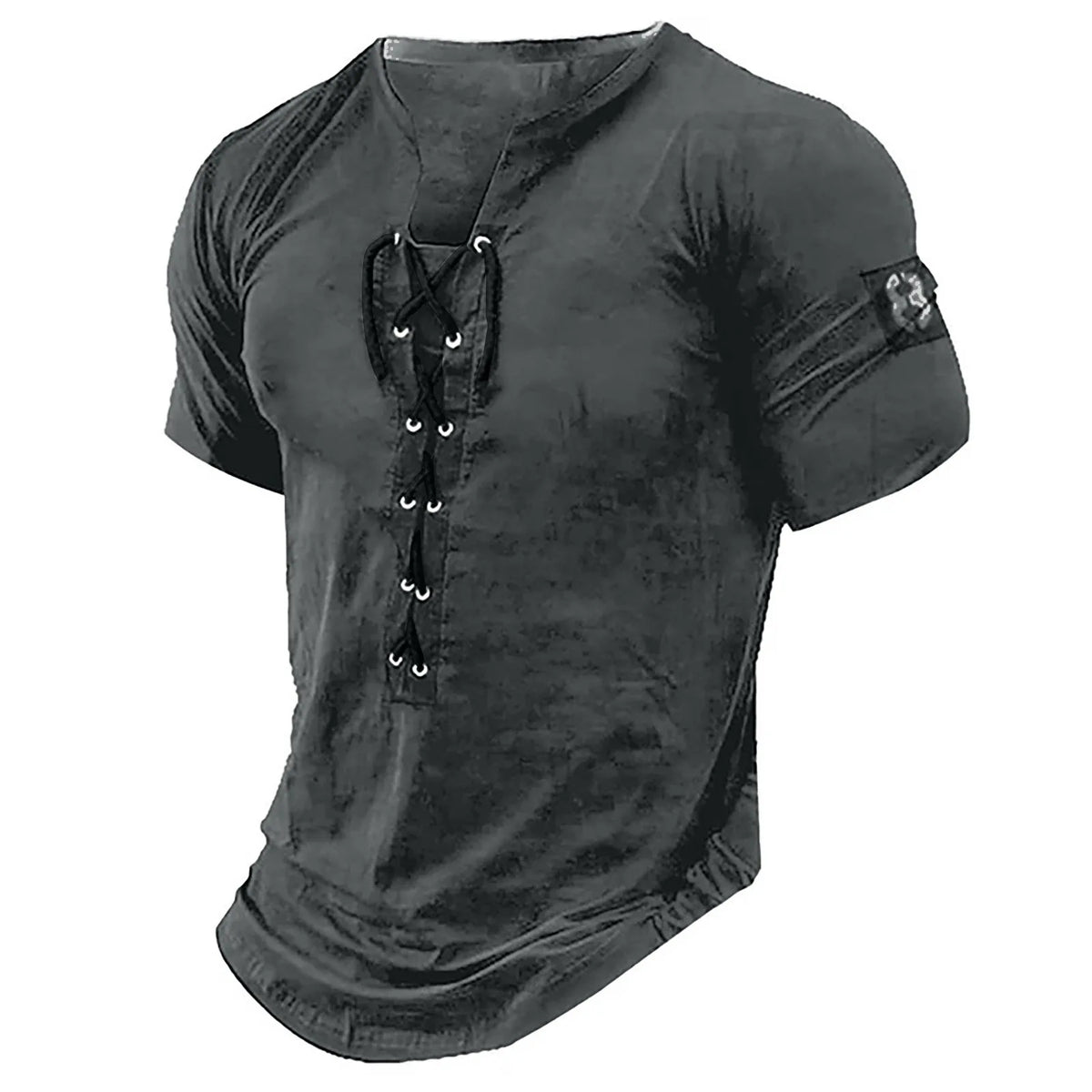 Men'S Short Sleeve T-Shirt Vintage Trend Graphic And Embroidered T-Shirt Drawstring Tie Classic Basic All-Match Tops - Chrissy's Eye