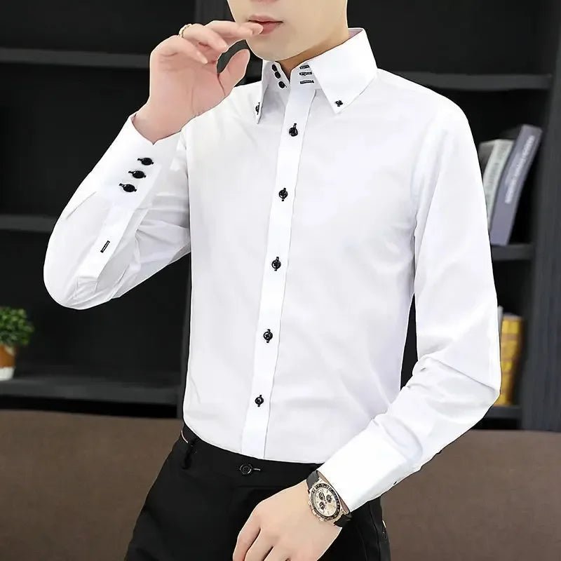Dress Shirt for Men Button-down Collared Formal Business Long Sleeve Casual Fashion Slim Fit - Chrissy's Eye