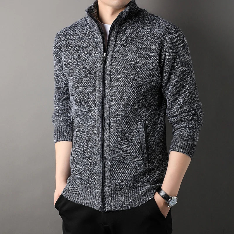 Men's Stand-up Collar Knit Sweater Autumn Winter New Cardigan Tops Korean Slim Solid Color Sweatercoat Jacket - Chrissy's Eye