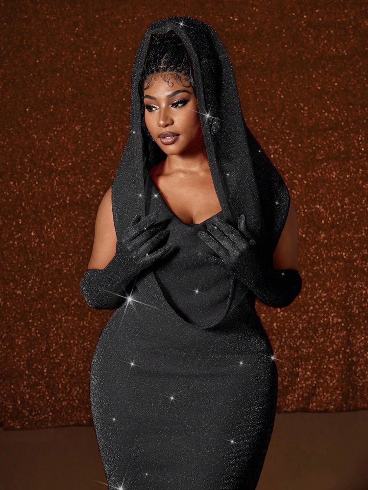 Plus Size Hat Sexy Waistband Hot Gold Fish Tail Swing Long Solid Colour Fishtail Slim Package Hip Dress Hooded - Chrissy's Eye