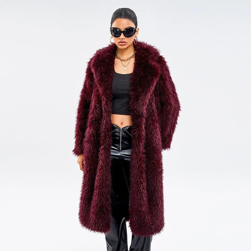 Elegant Women's Mink Fur Overcoat Solid Waist-cinching Fur Coat For Lady Luxury Long Furry - Chrissy's Eye