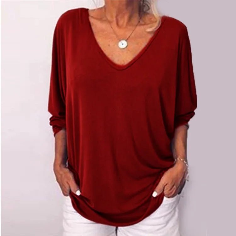Plus Size Loose Women's Shirt V-Neck Overhead Three-Quarter Sleeve Casual Female Top Button Decoration Padded Shoulder - Chrissy's Eye