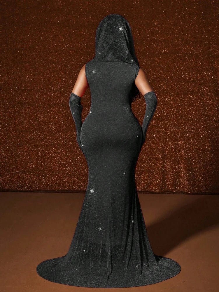 Plus Size Hat Sexy Waistband Hot Gold Fish Tail Swing Long Solid Colour Fishtail Slim Package Hip Dress Hooded - Chrissy's Eye