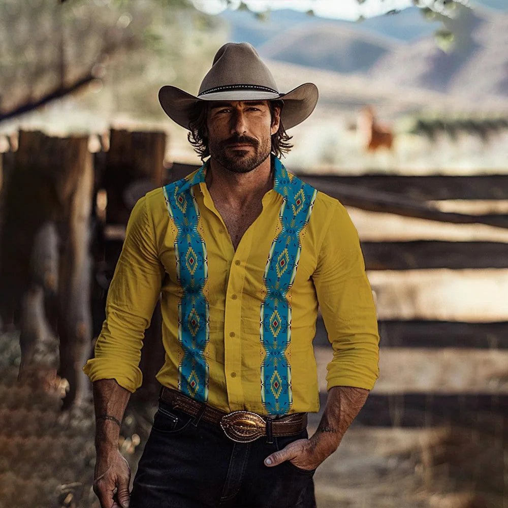 Men's Two-Tone Western-Style Button-Up Shirt - Chrissy's Eye