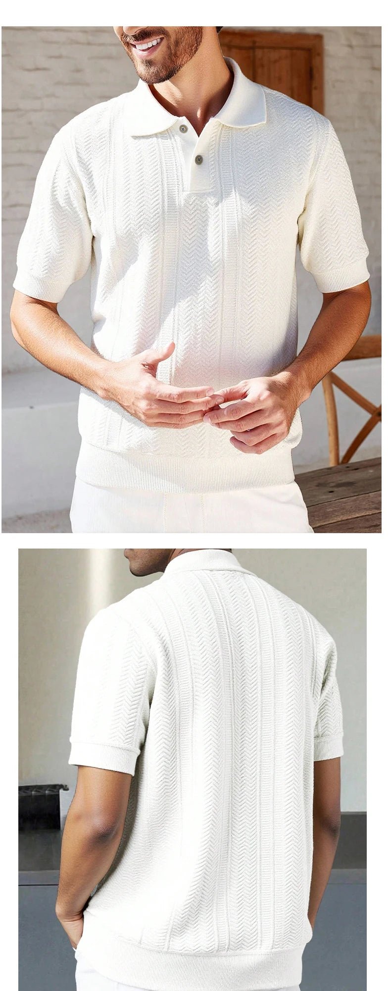Mens Knit Polo Shirts Short Sleeve Textured Polo Shirt Casual Business Collared Button Shirts - Chrissy's Eye