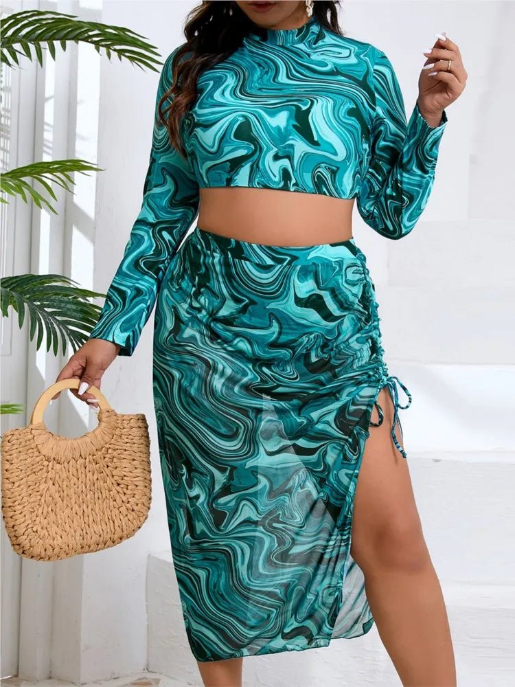 3 Piece Sets Plus Size High Waist Bikini Women Push Up Large Size Swimsuit Summer Mujer Tummy Control Swimwear Bikini Sets - Chrissy's Eye