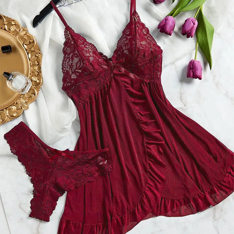 2-Piece Plus Size Triangle Panty Set Women's Night Dress Sensual Female Lingerie Curve Nightdress Transparent Underwear Briefs - Chrissy's Eye