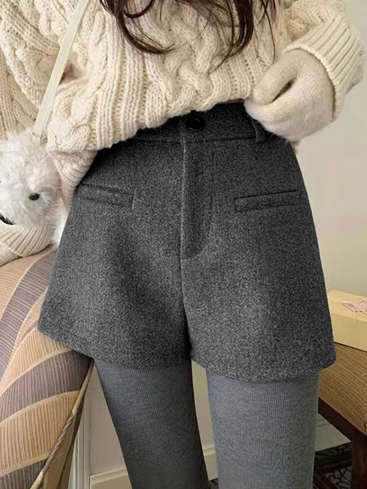 Women's 2025 Winter Thick Wool Blend Shorts - Korean High Waisted Slimming Bodycon 3/4 Booty Shorts - Chrissy's Eye