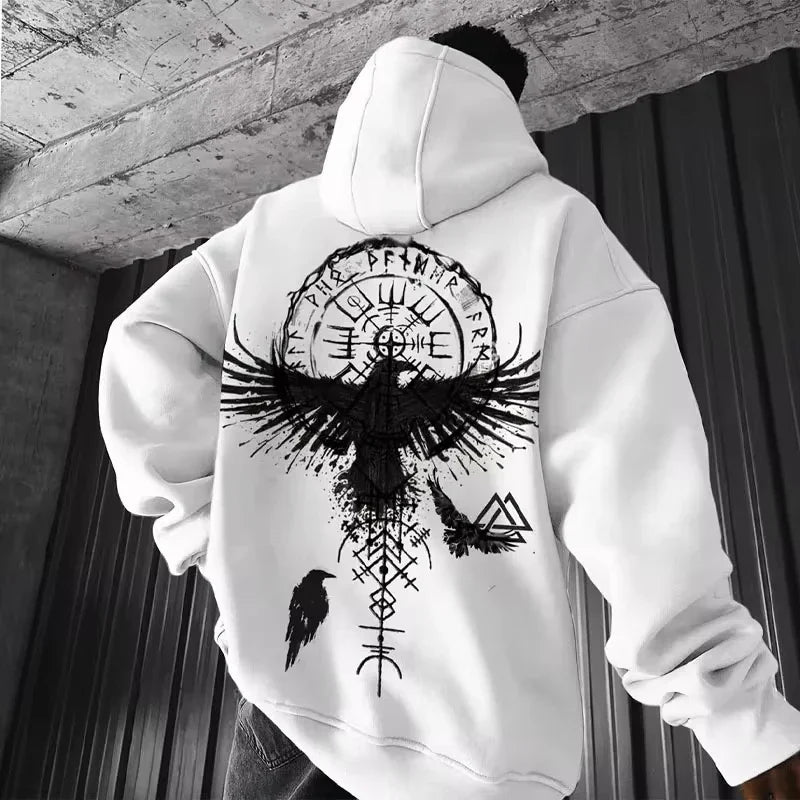 Men's Viking Totem Printed Hooded Sweatshirt Y2K Cotton Hooded Sweatshirt Loose Eagle Pattern Fresh Sport functional Fashionable - Chrissy's Eye