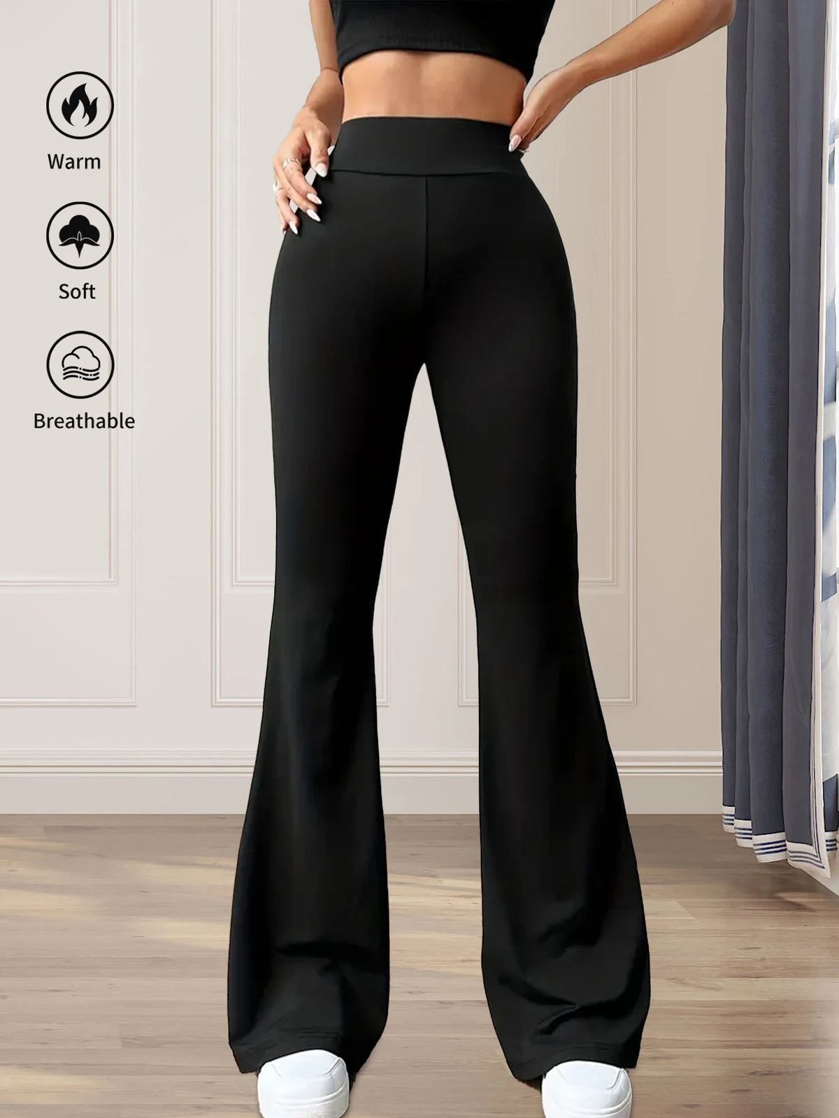 Women's spring and summer high waisted tight fitting flared pants, slim leg long black pants, thin wide leg pants for slim women - Chrissy's Eye