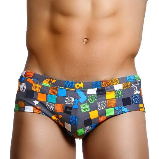 Sexy Summer Men Swimwear Swimsuits Square Graffiti Surf Swim Boxer Briefs Bikini Shorts Beach Trunks Boardshorts Brazilian Cut - Chrissy's Eye