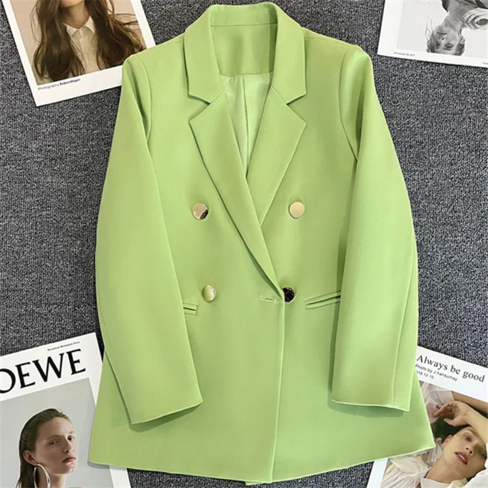 Women Suit Blazer Elegant Coat 2025 Spring Autumn Fashion Korean Blazer Luxury Double Breasted Jacket Solid Ladies Tops Clothes - Chrissy's Eye