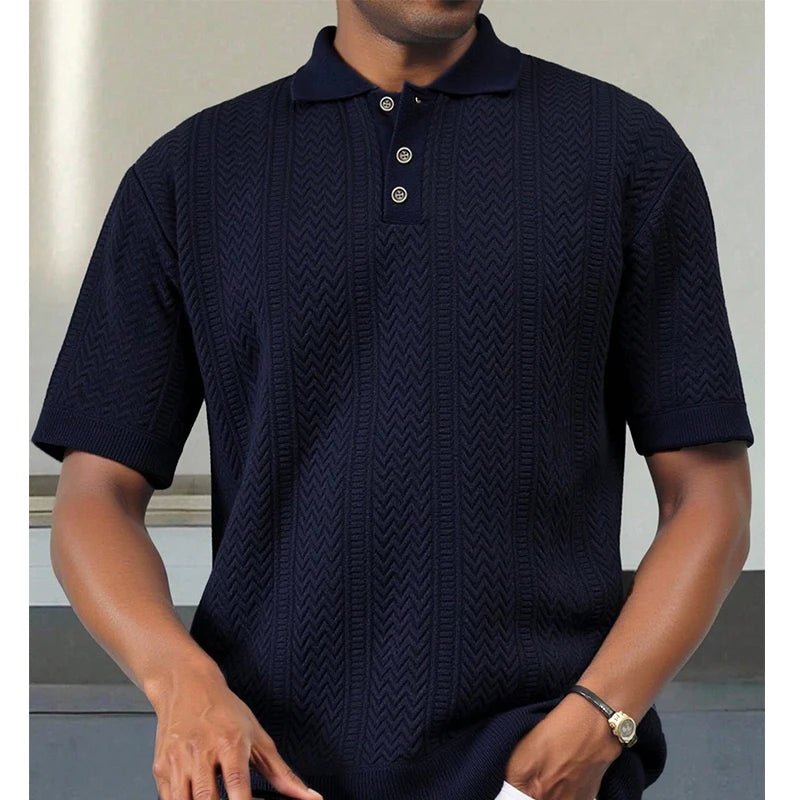 Mens Knit Polo Shirts Short Sleeve Textured Polo Shirt Casual Business Collared Button Shirts - Chrissy's Eye