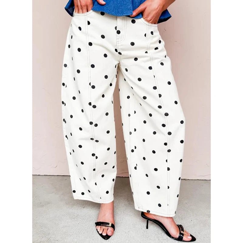 Fashion Women Barrel Jeans Dot Print Loose Denim Pants Spring Casual Baggy Trousers Fashion Wide-Leg Pants - Chrissy's Eye