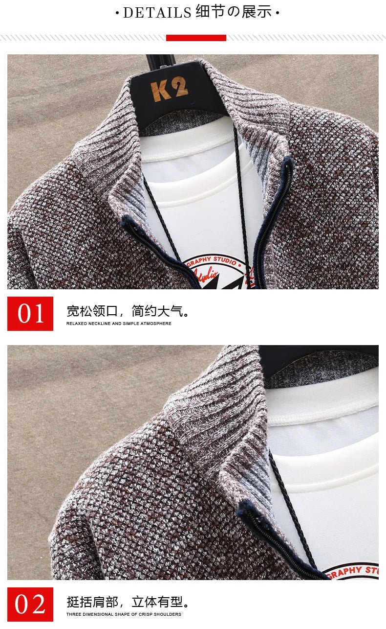 Autumn Winter New Knitted Fleece Sweater Men Fashion Slim Fit Cardigan Men Causal Sweaters Coats Solid Thicken Cardigan men - Chrissy's Eye